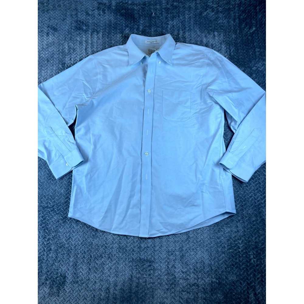 L.L.Bean Dress Shirt Mens 16.5 Blue Cotton Wrinkle Resistance Trim Fit Formal